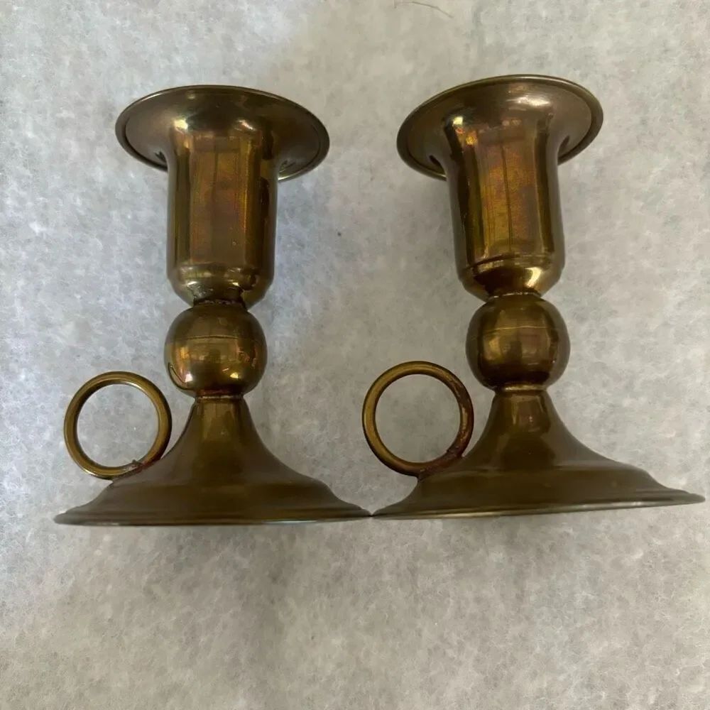 Vintage 3 1/4” Lightweight Brass Candlesticks -2